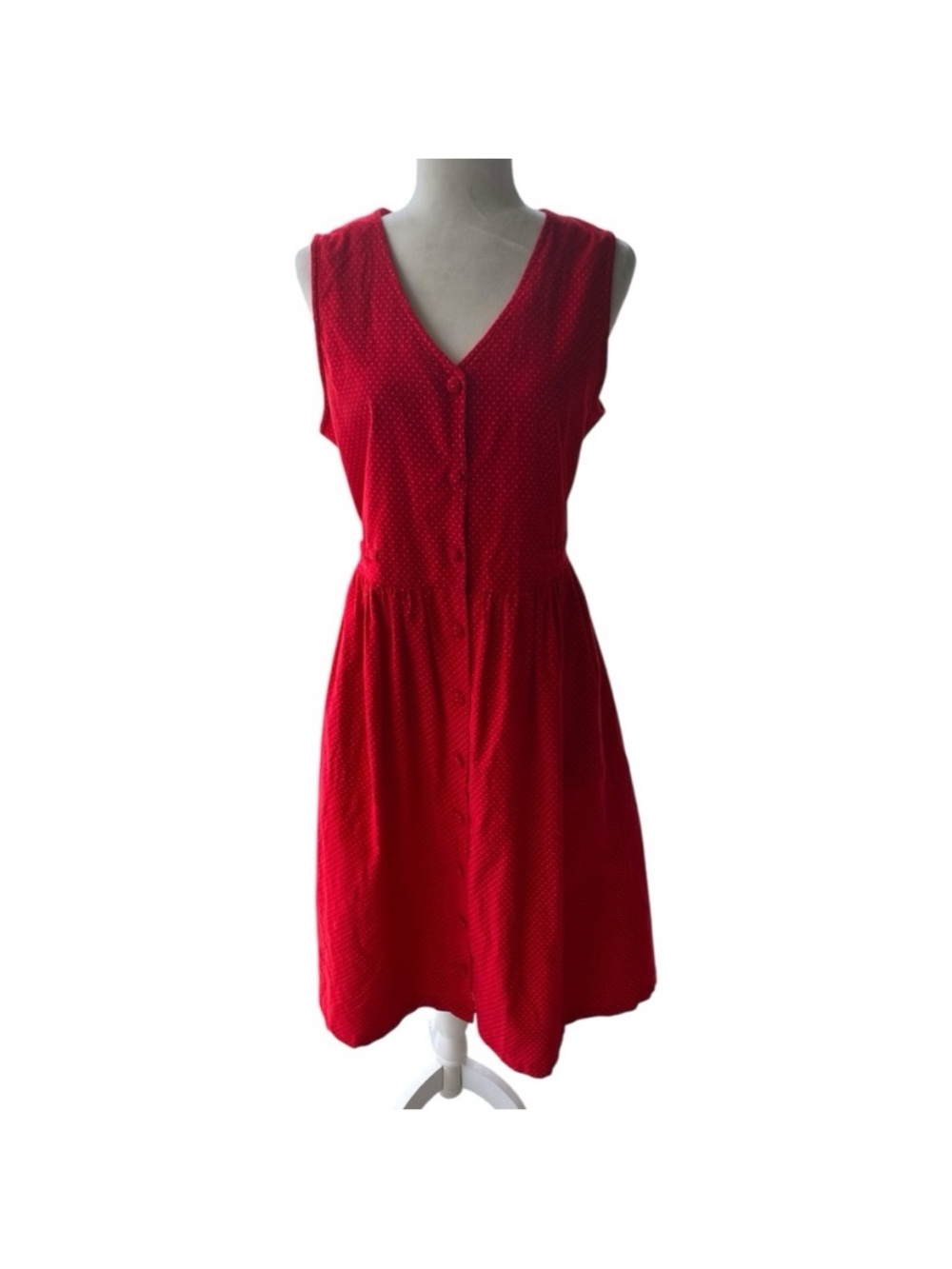 FADS Vintage Womens Red Polka Dot Button Up Dress 100% Cotton A-line